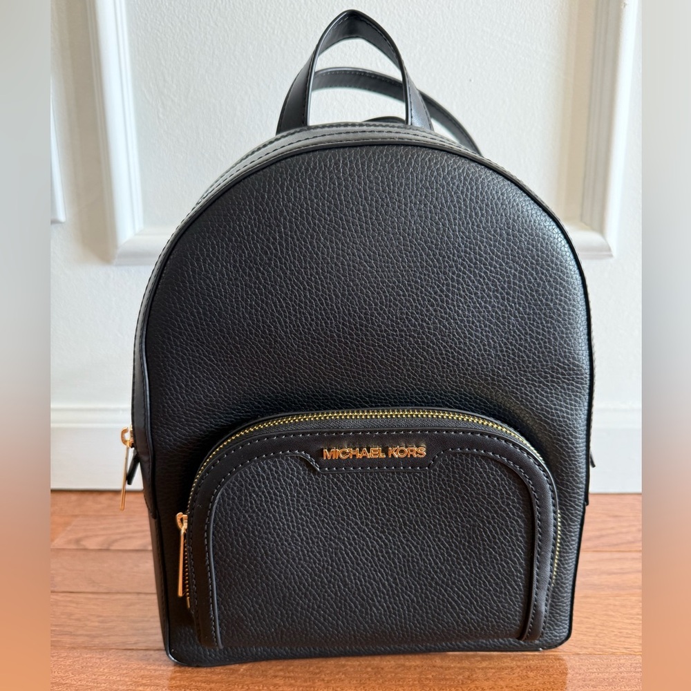 Michael Kors Black Pebbled Leather Medium Backpack with Gold Hardware